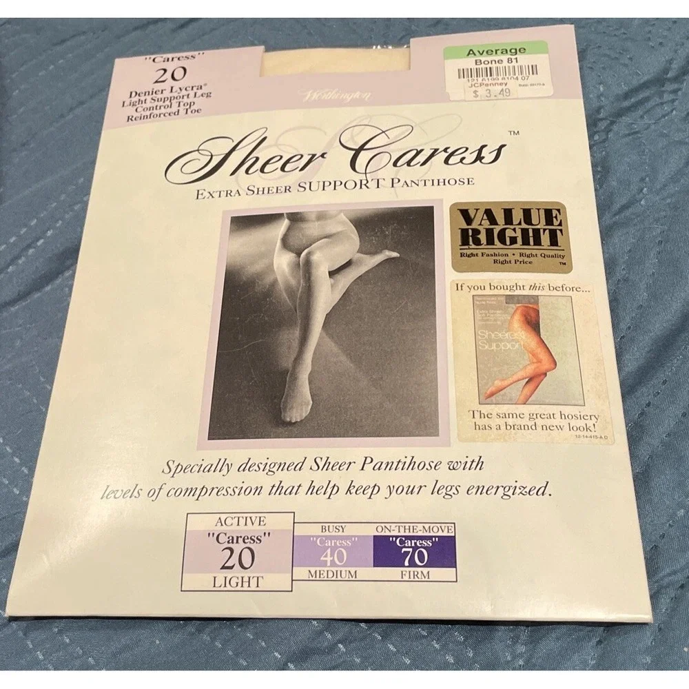 Worthington Womens Average Pantihose Bone Sheer‎ Caress 20 Denier Support NEW
